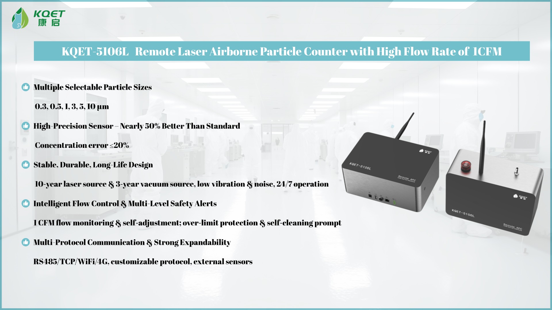 KQET-5106L Remote Laser Airborne Particle Counter with High Flow Rate of 1CFM