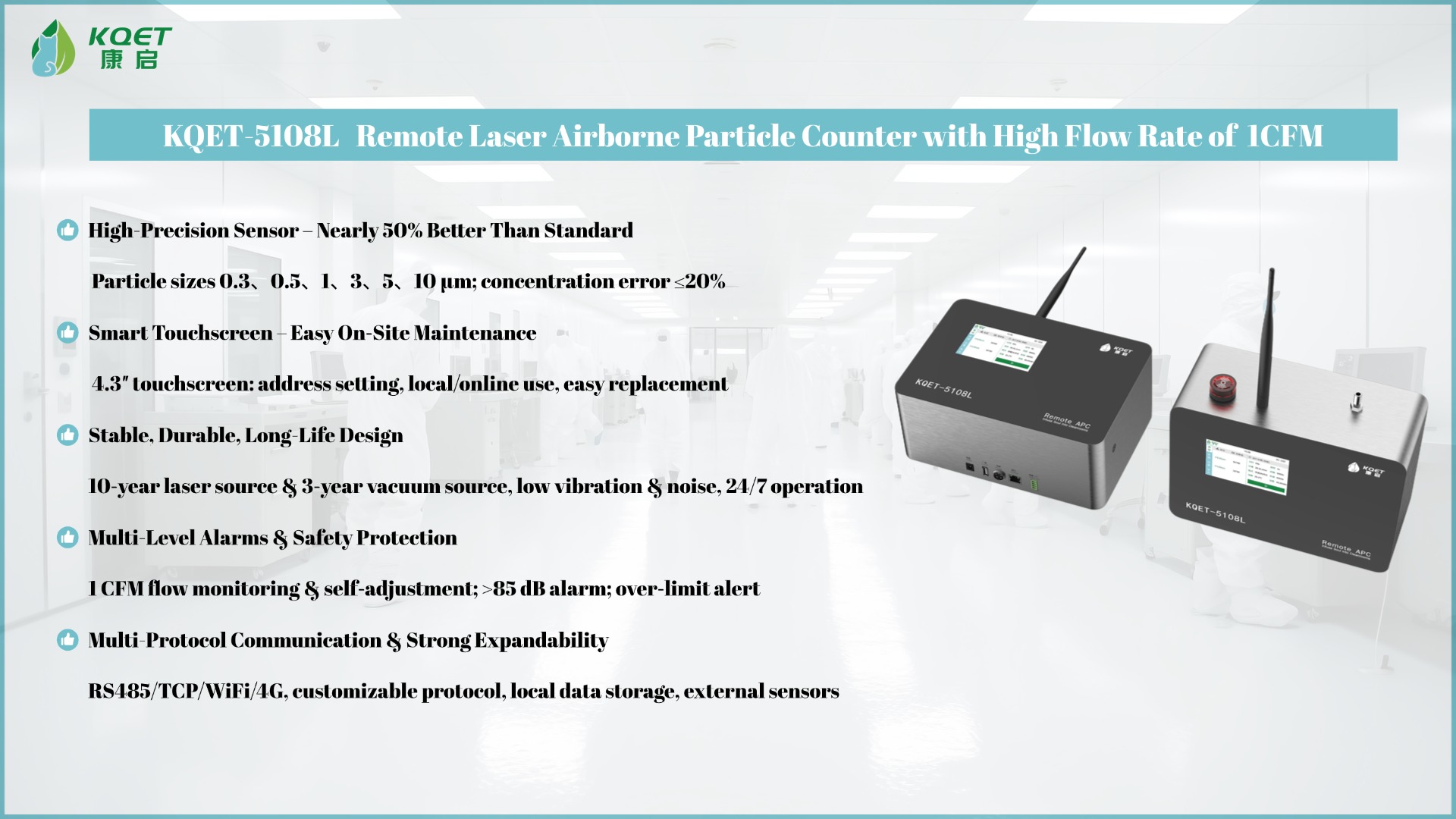 KOET-5108L Remote Laser Airborne Particle Counter with High Flow Rate of 1CFM