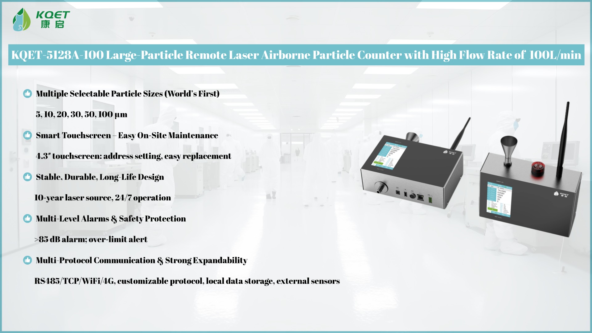 KQET-5128A-100 Large-Particle Remote Laser Airborne Particle Counter with High Flow Rate of 100L/min