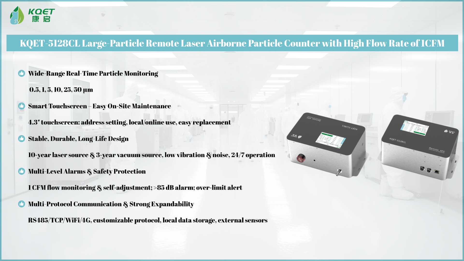 KQET-5128CL  Large-Particle Built-in Pump Remote Laser Airborne Particle Counter with Flow Rate of 2