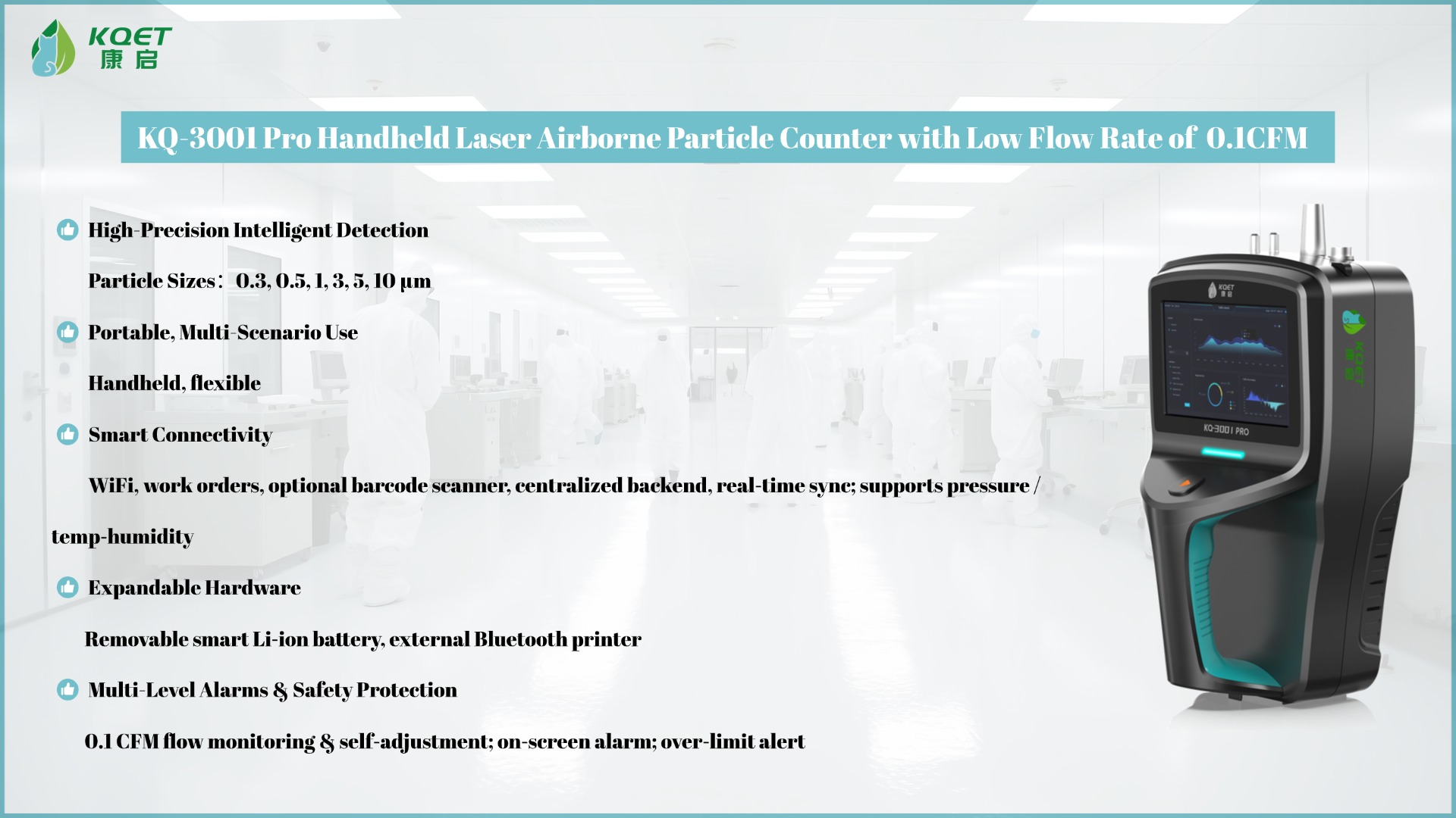 KO-3001pro Handheld Laser Airborne Particle Counter with Low Flow Rate of 0.1CFM