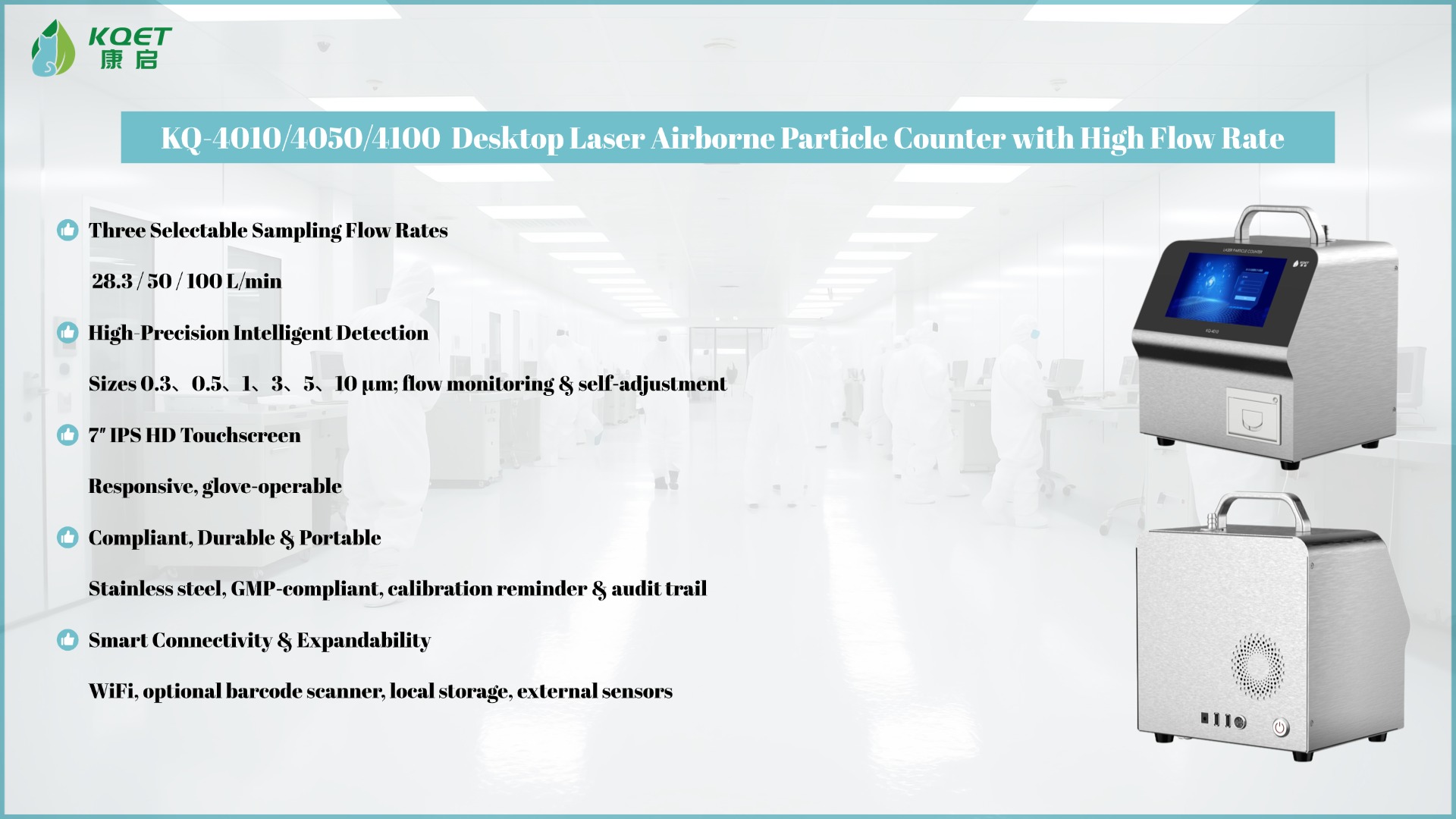 KQ-4010/4050/4100 Large Flow Desktop Laser Dust Particle Counter