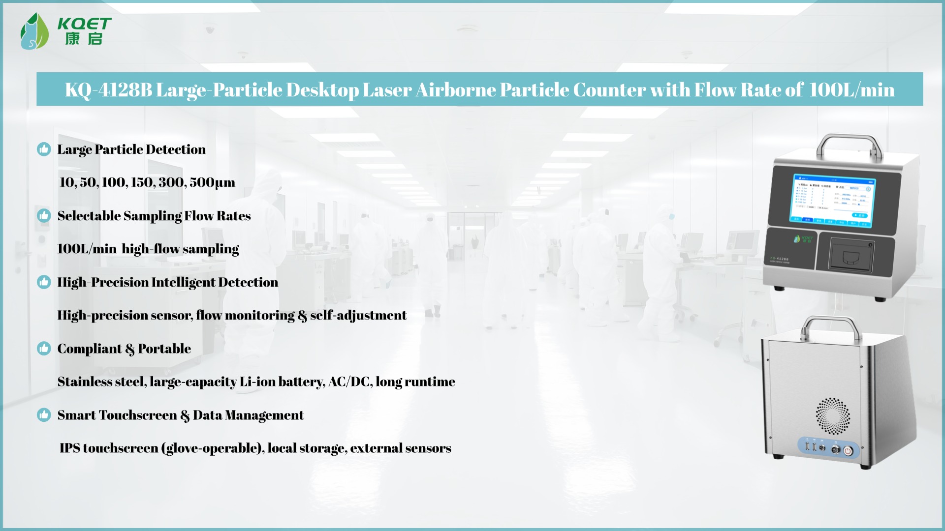KQ-4128B Large-Particle Desktop Laser Airborne Particle Counter with Flow Rate of 100L/min